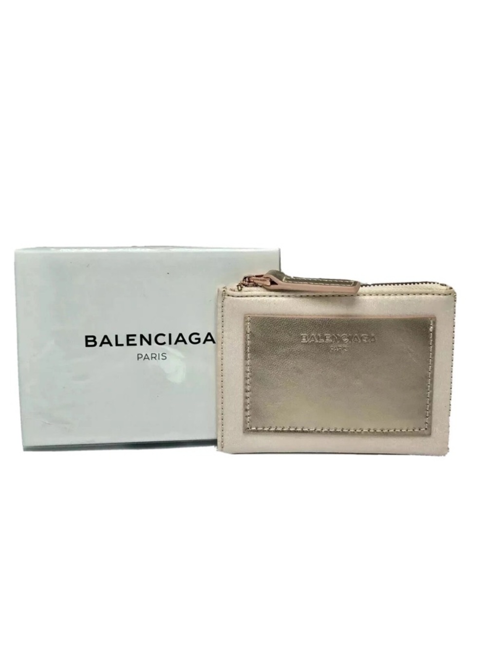 Balenciaga Women's Metallic Pink Leather Compact Zip Wallet/ card holder